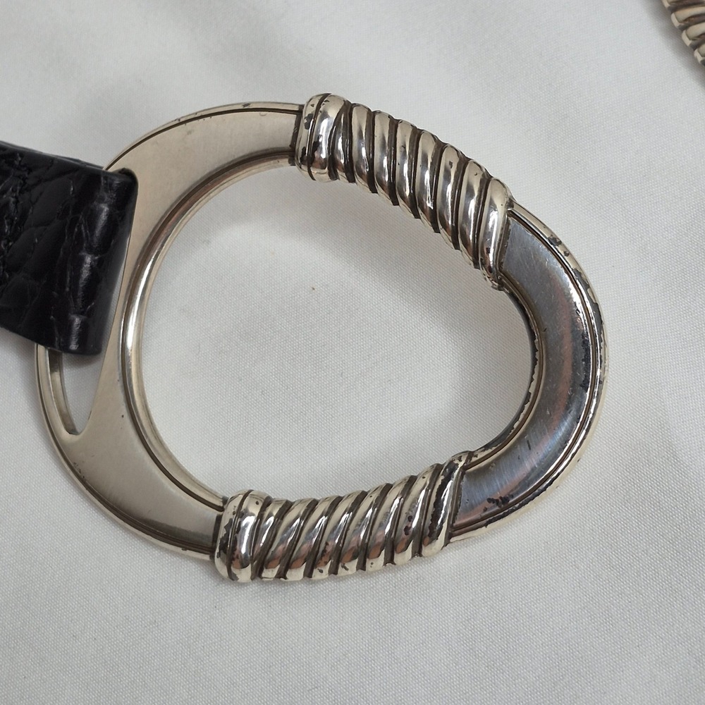 Vintage Brighton Black Croc Leather Silver Chain Link Belt Size 30 B30943 Rodeo - Picture 4 of 9